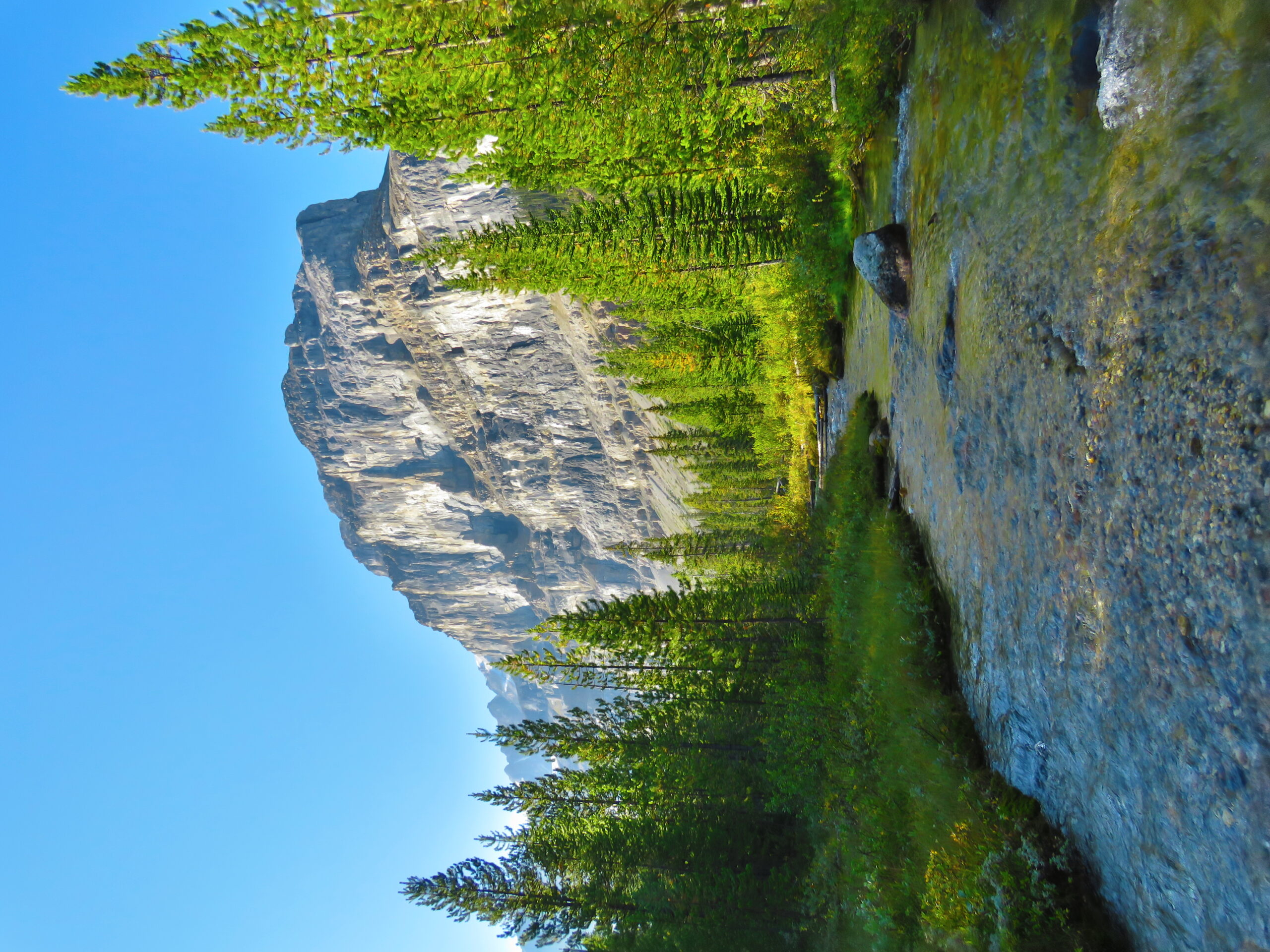 Pristine river and towering cliffs in the Canadian Rockies